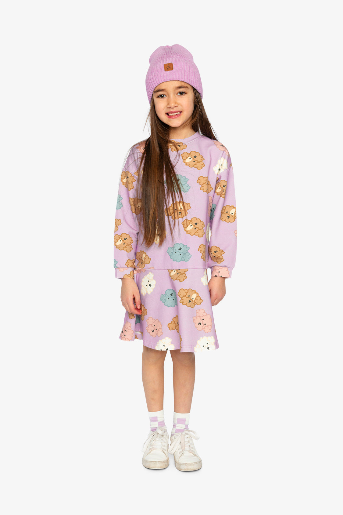 French Terry Dress Purple Poodle Print-1