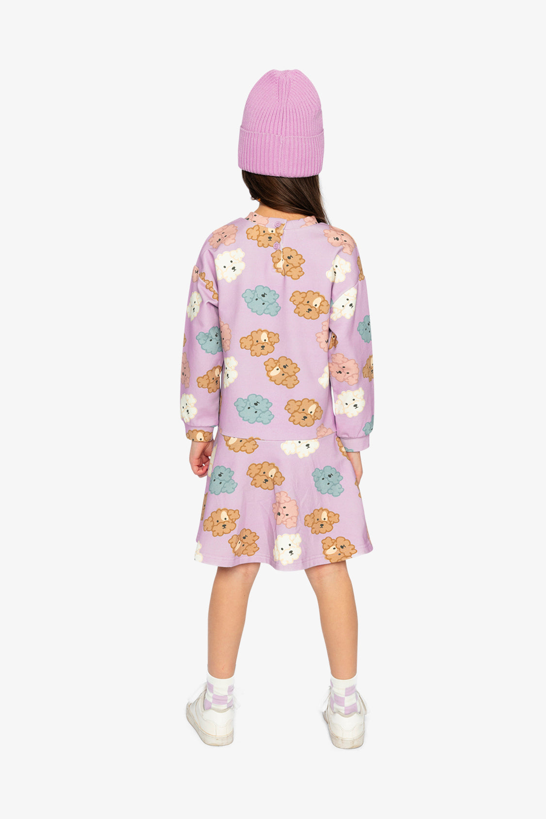 French Terry Dress Purple Poodle Print-3