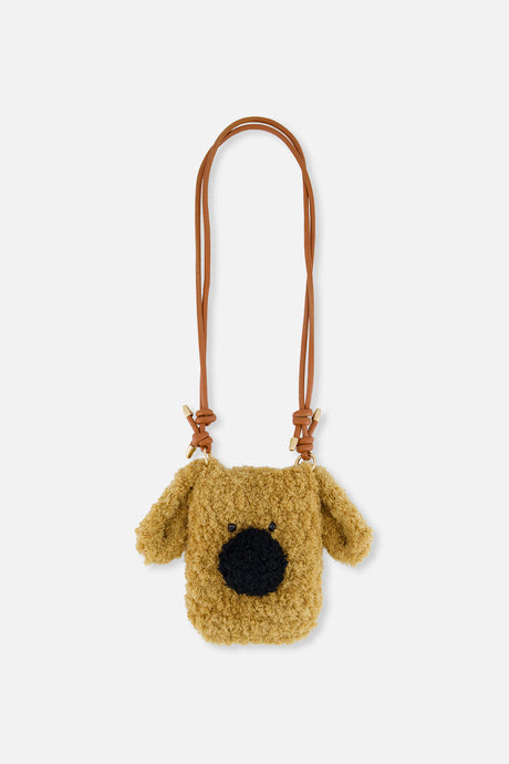 Deux par Deux brown poodle crossbody bag, front view