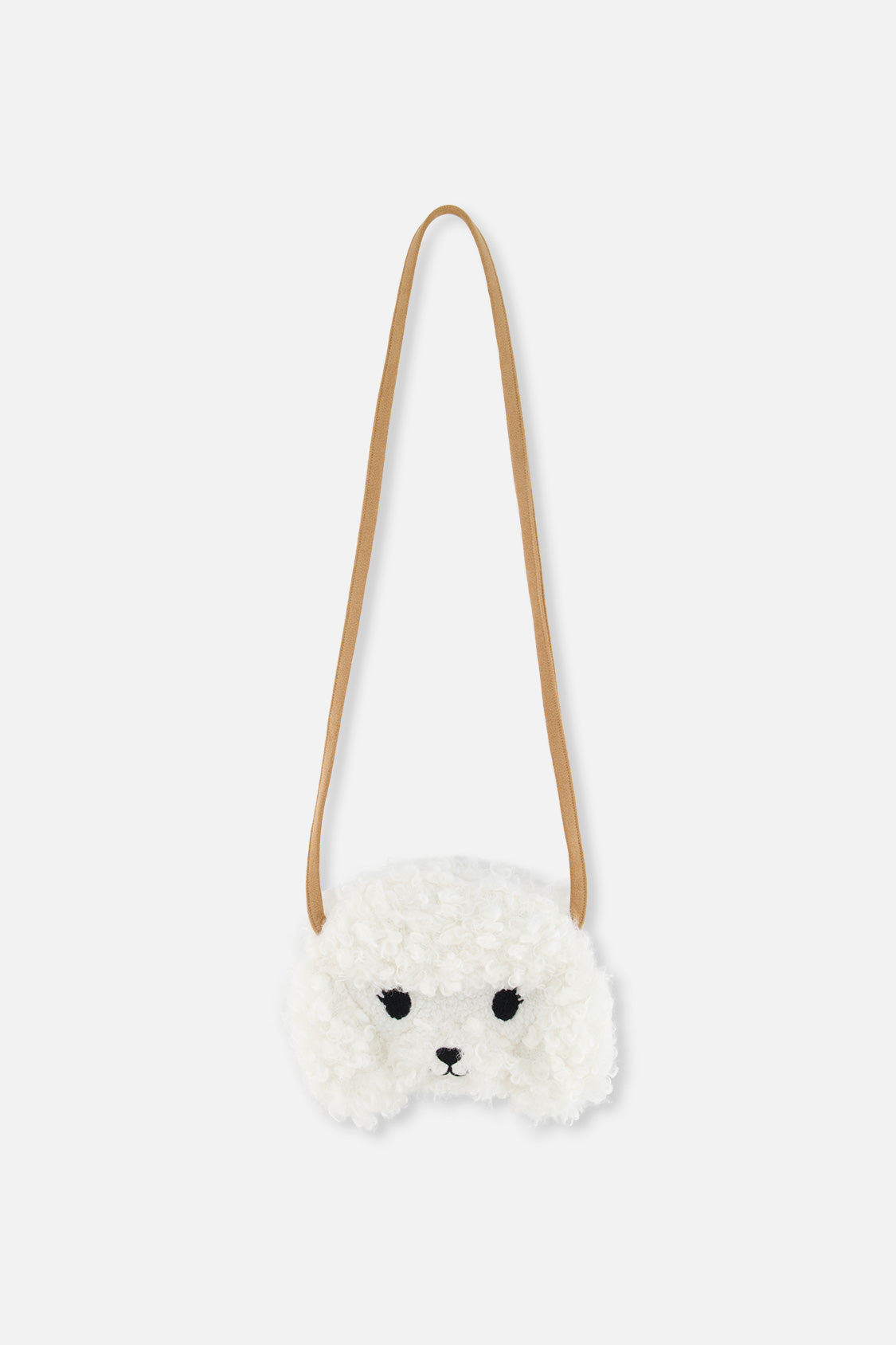 Deux par Deux girls poodle crossbody bag in off-white plush, front view