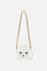 Deux par Deux girls poodle crossbody bag in off-white plush, front view