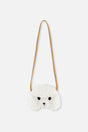 Deux par Deux girls poodle crossbody bag in off-white plush, front view
