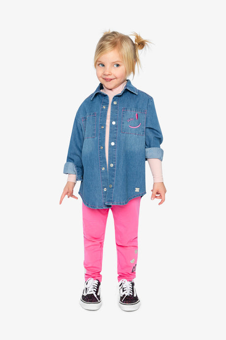 Deux par Deux girls' denim shirt in navy blue, full view