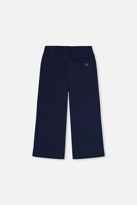 Deux par Deux girls' French terry pants in navy blue denim, back view