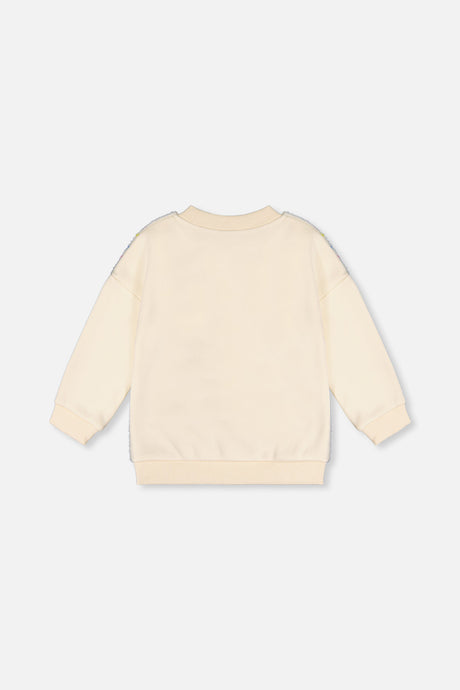 Back view of the Deux par Deux off-white confetti sweatshirt laid flat