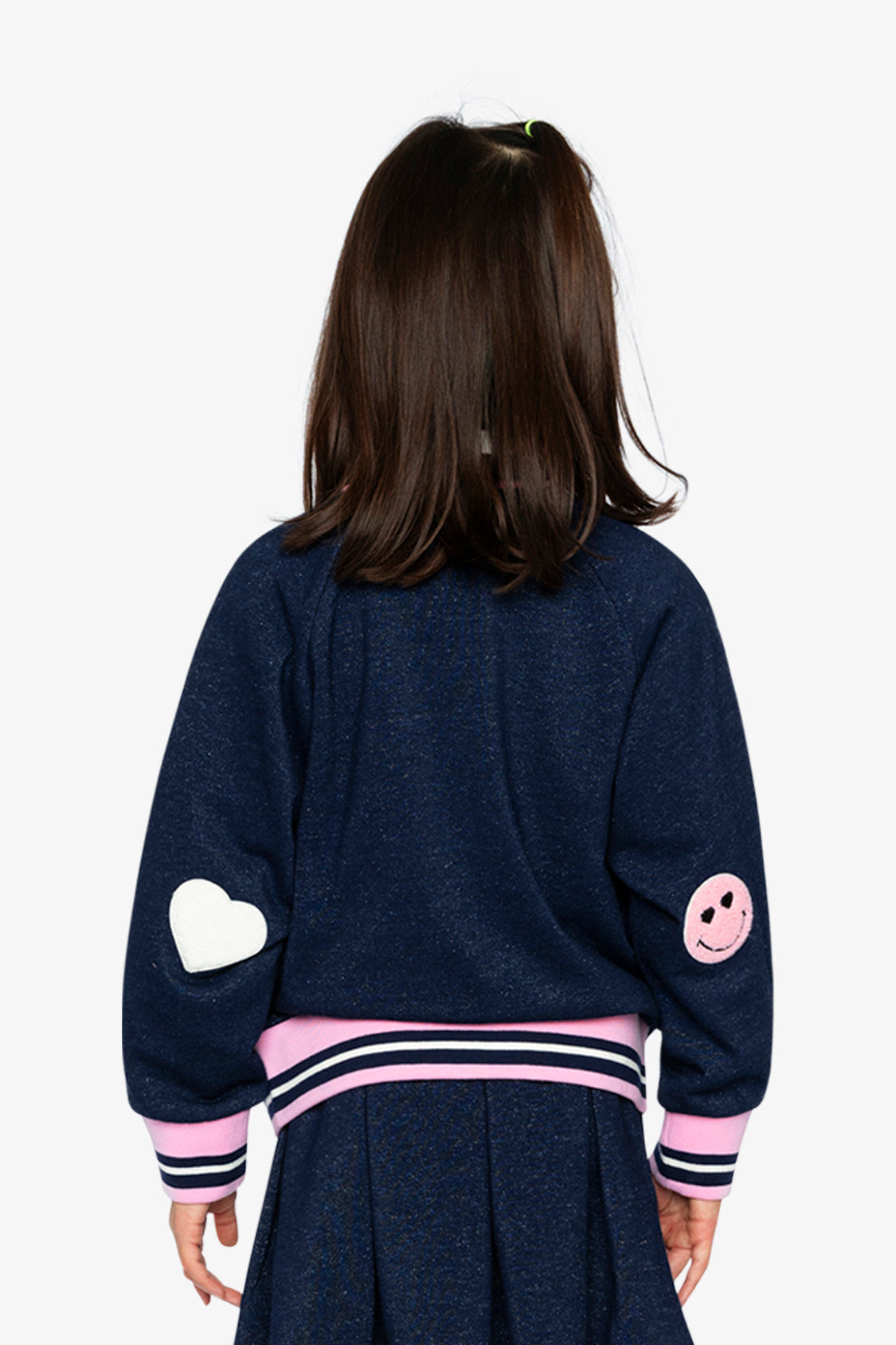Navy blue denim French terry zip-up jacket by Deux par Deux, third lookbook view