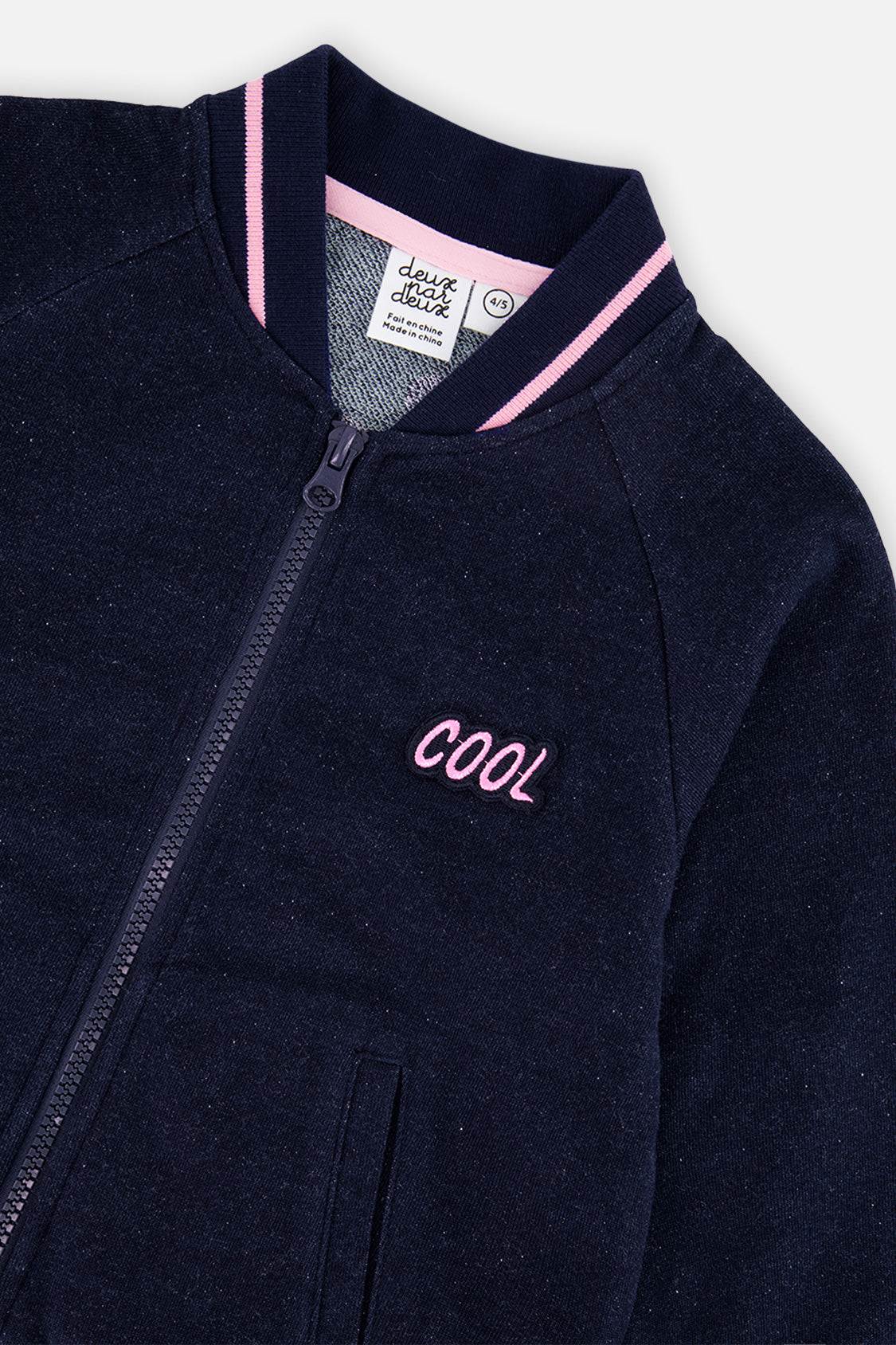 Deux par Deux girls' French terry jacket in navy blue denim, additional product view