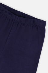 Close-up of the elastic waistband on dark blue leggings