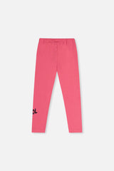Deux par Deux girls' pink leggings with cool lettering, flat back view