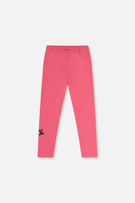 Deux par Deux girls' pink leggings with cool lettering, flat back view