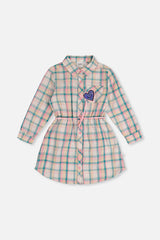 Shirt Dress With Belt Green And Pink Plaid-0