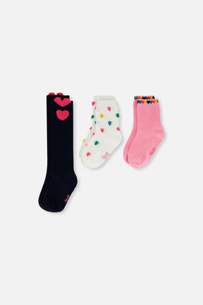 Socks (3 Pairs) Dark Blue, Pink And Beige-0