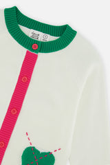 Deux par Deux Knitted Cardigan Off-White, Green And Pink