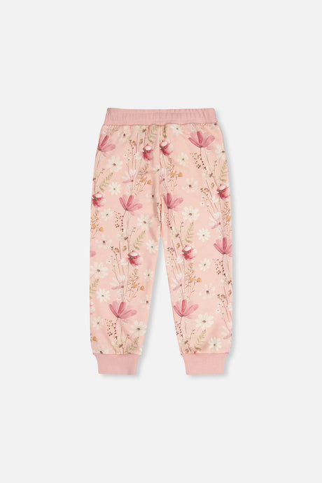 Deux par Deux girls' sweatpants in pink printed flowers, back view
