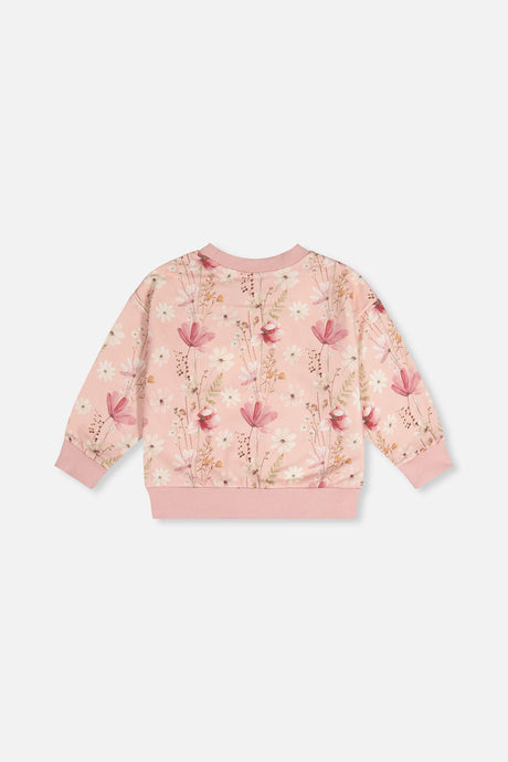 Deux par Deux blush pink wildflower print sweatshirt, flat lay back view