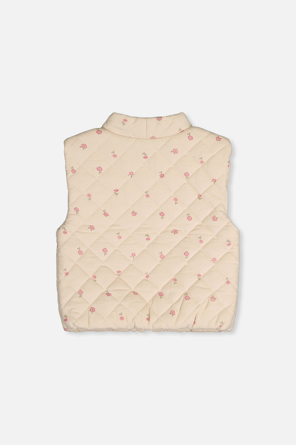 Corduroy Puffy Vest Beige Floral Print-3