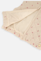Inside view of the cream quilted Deux par Deux vest with the zipper open