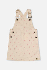 Corduroy Overall Dress Beige Floral Print-0
