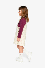 Corduroy Overall Dress Beige Floral Print-2