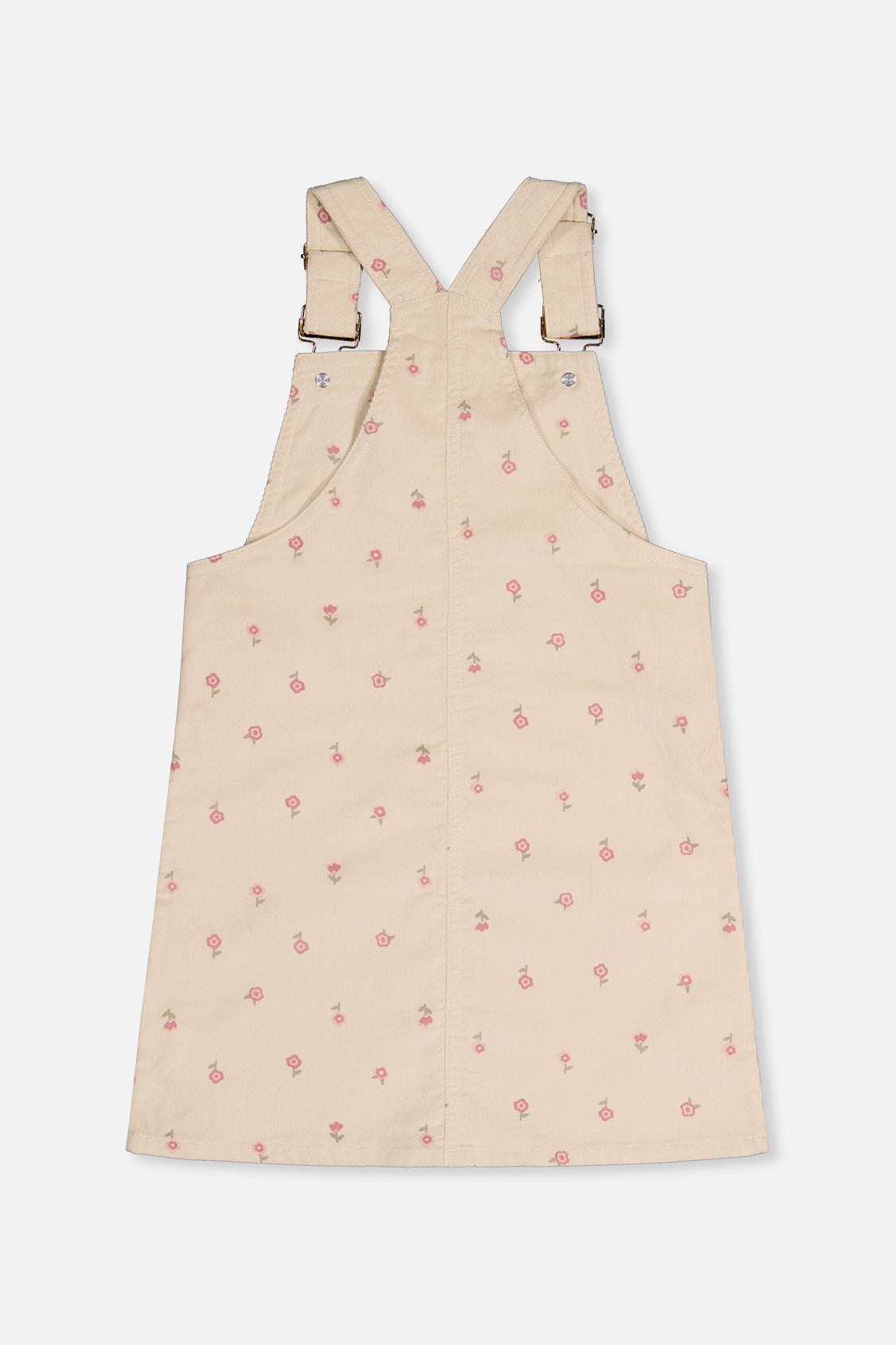 Corduroy Overall Dress Beige Floral Print-4