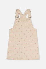 Corduroy Overall Dress Beige Floral Print-4
