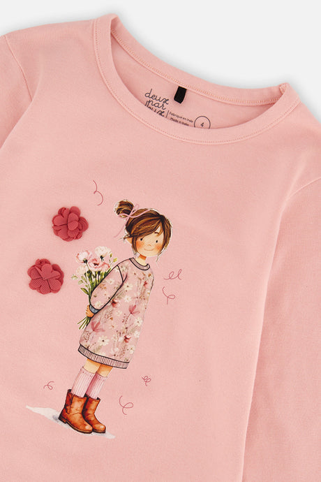Deux par Deux girls organic cotton jersey t-shirt in pale dusty pink, view 7