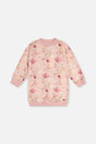 French Terry Dress Pink Printed Flowers-0