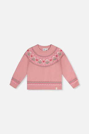 Sweater With Flower Jacquard Pale Dusty Pink-0