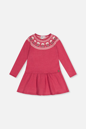Knitted Dress With Flower Jacquard Raspberry Pink-0