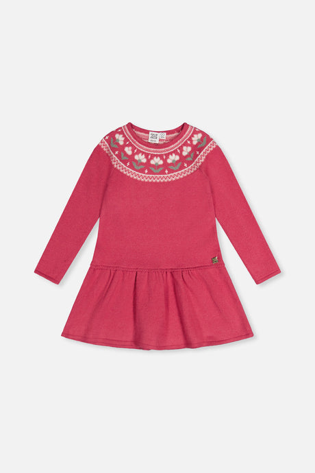 Knitted Dress With Flower Jacquard Raspberry Pink-0