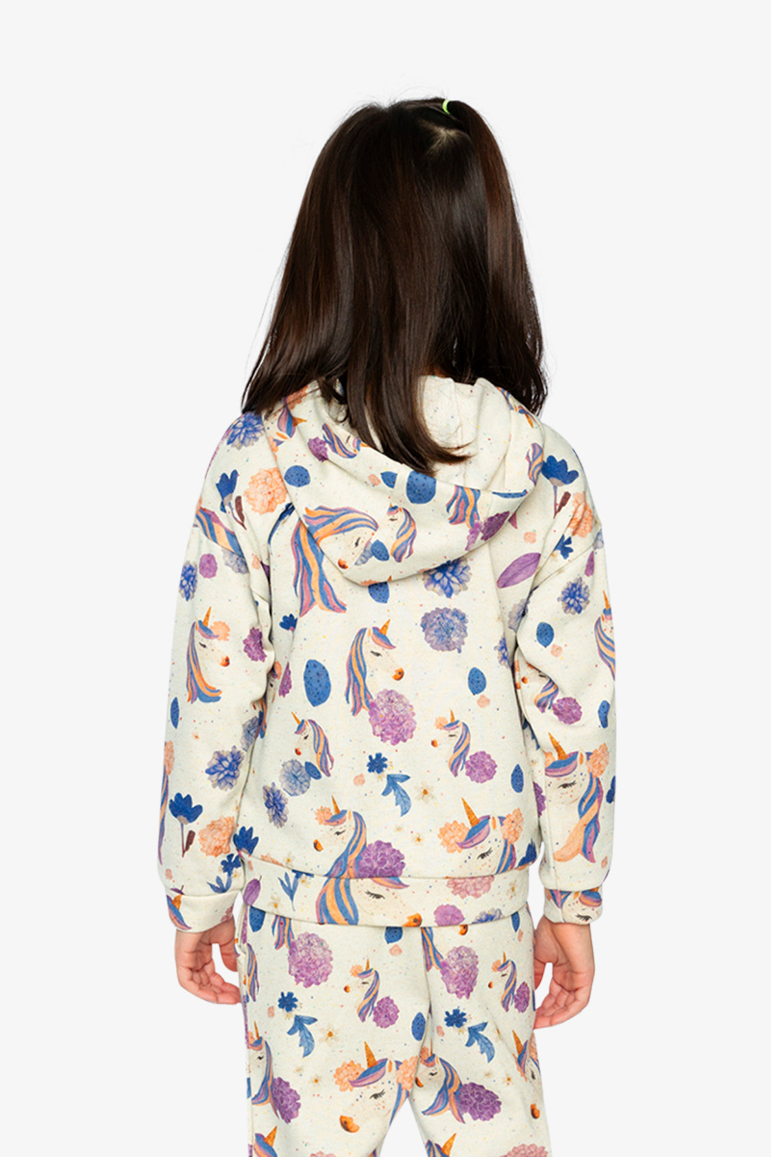 Hooded Zipped French Terry Cardigan Beige Unicorn Print-3