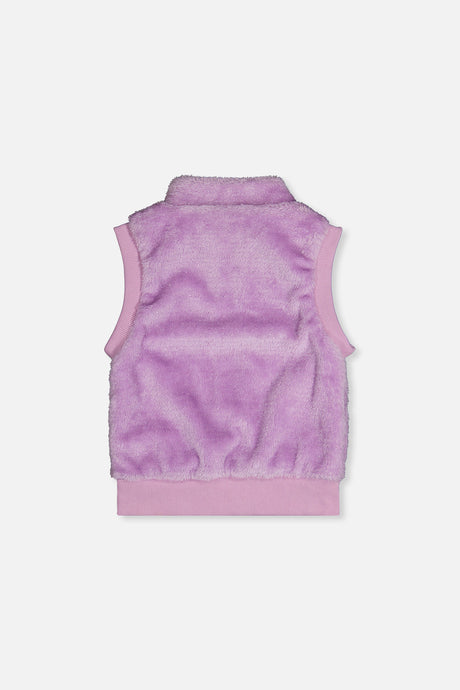 Deux par Deux violet faux fur sleeveless vest, back view