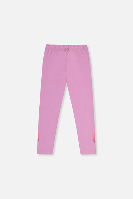 Deux par Deux girls' violet unicorn leggings, flat back view
