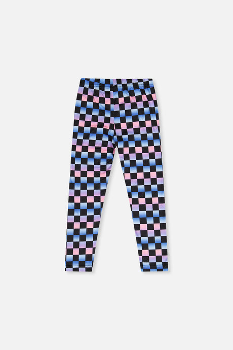 Deux par Deux girls checkerboard print leggings, back view laid flat
