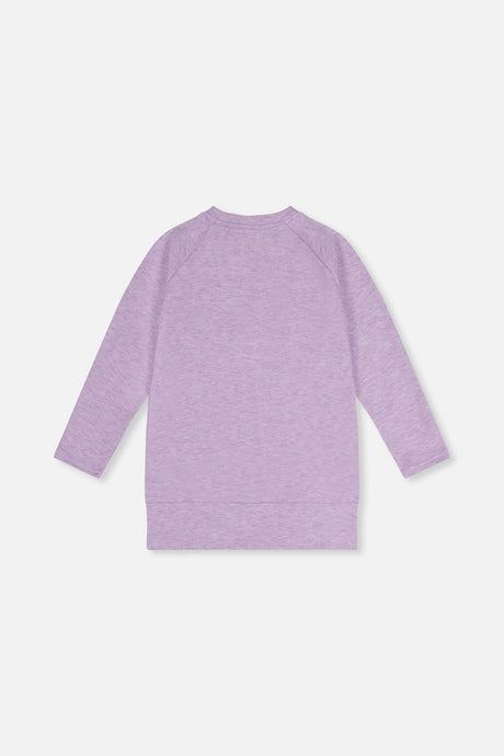 Deux par Deux girls' tunic in violet with sequin unicorn, back view