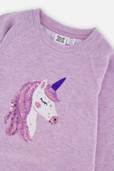 Deux par Deux girls' tunic in violet with sequin unicorn, view 7