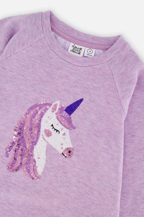 Deux par Deux girls' tunic in violet with sequin unicorn, view 7