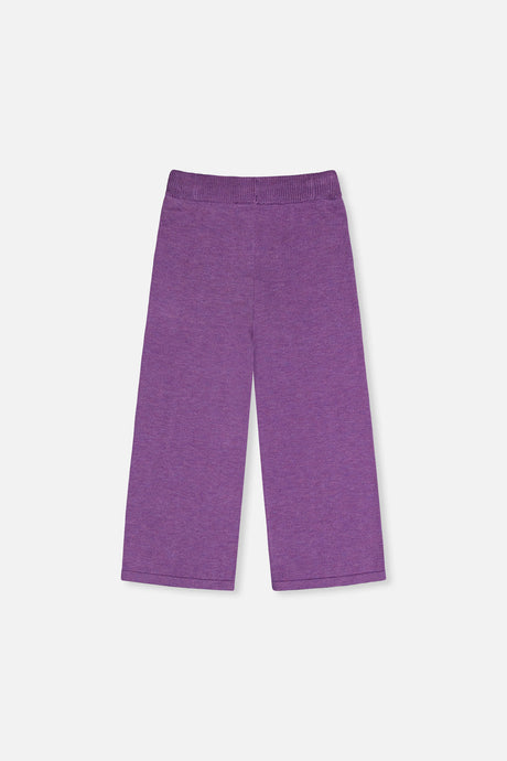 Deux par Deux violet knitted wide leg pants, back view