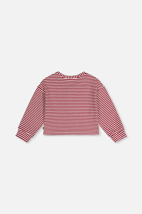 Deux par Deux girls' soft jersey top in red and white stripes, back view