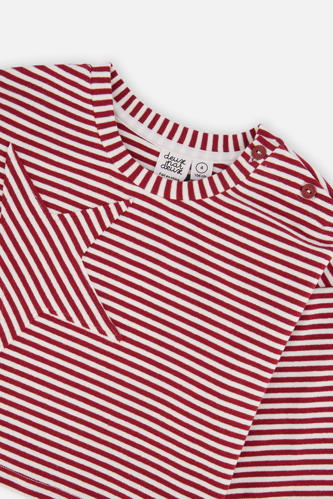 Deux par Deux girls' soft jersey top in red and white stripes, view 6