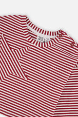Deux par Deux girls' soft jersey top in red and white stripes, view 6