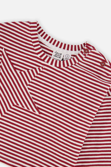 Deux par Deux girls' soft jersey top in red and white stripes, view 6