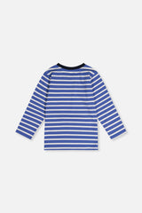 Deux par Deux boys' long sleeve t-shirt in blue and white stripes, back view