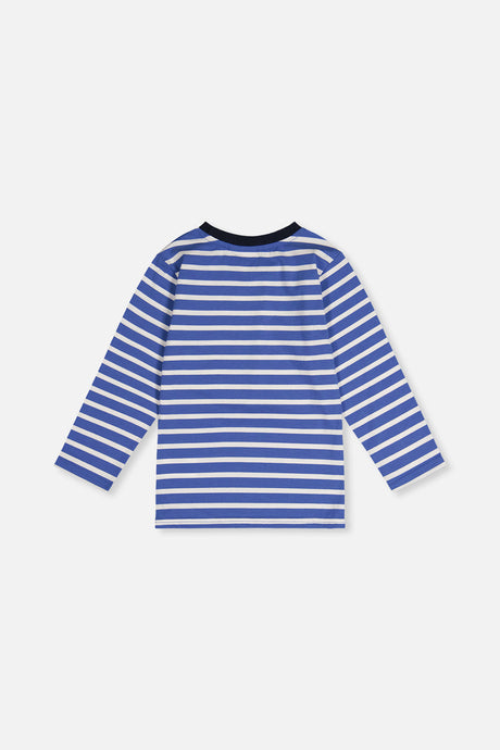 Deux par Deux boys' long sleeve t-shirt in blue and white stripes, back view