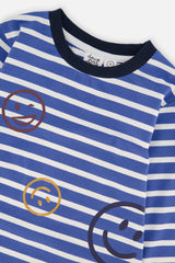 Deux par Deux boys' long sleeve t-shirt in blue and white stripes, view 6