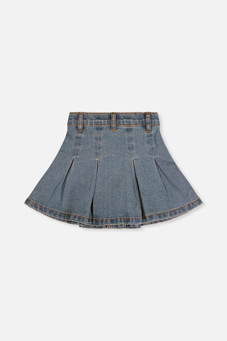Deux par Deux girls' pleated skirt in navy blue denim, back view