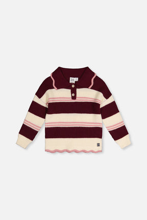 Scalloped Collar Sweater Red And White Stripes-0