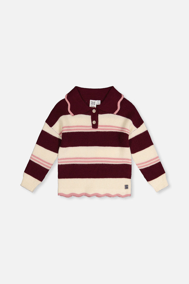 Scalloped Collar Sweater Red And White Stripes-0
