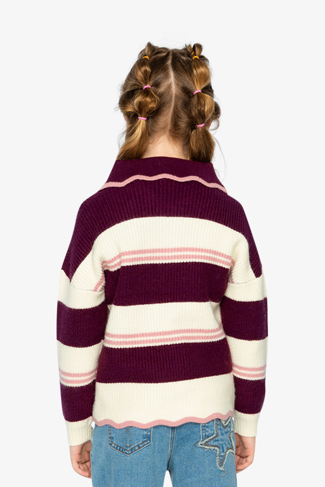 Scalloped Collar Sweater Red And White Stripes-3