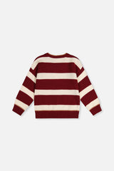 Deux par Deux burgundy and cream striped knit sweater, flat lay back view